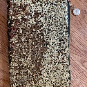 Gold sequin clutch